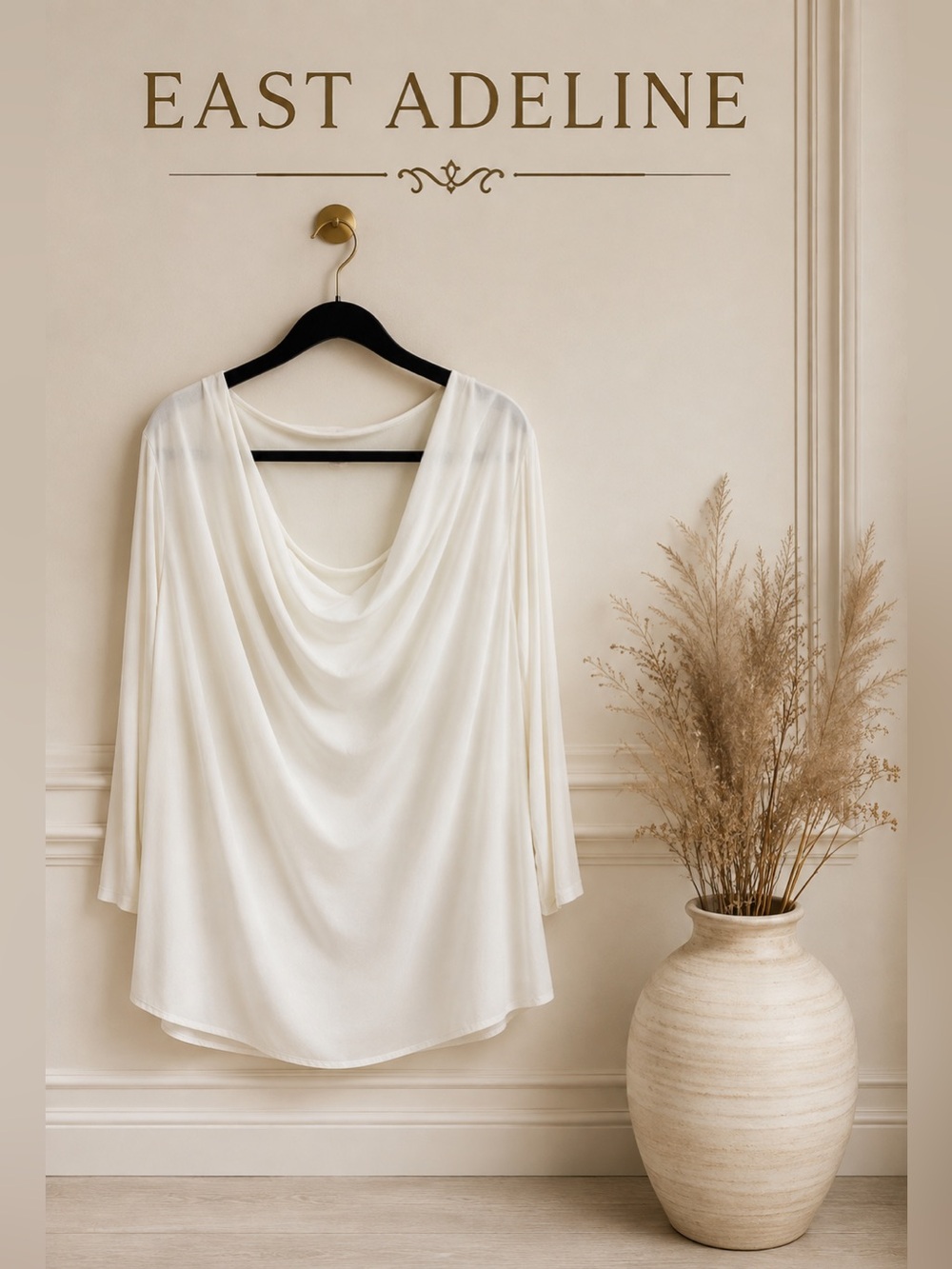 EAST ADELINE | Draped Cowl Neck Blouse in Cream